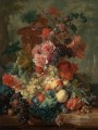 Fruchtstück mit Skulpturen Jan van Huysum klassische Blumen